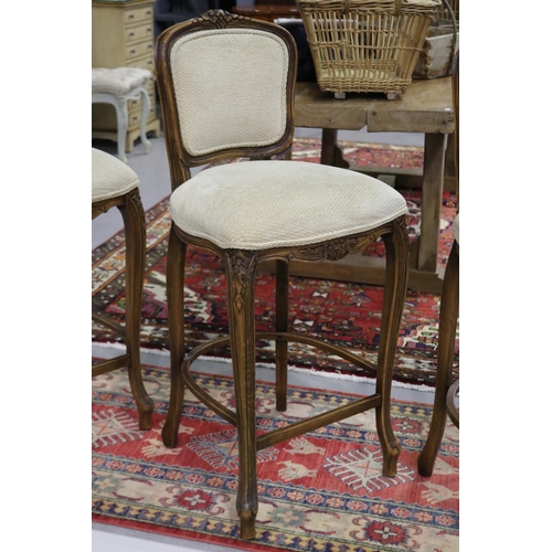 145 - Set of three French style Louis XV style bar stools with upholstered seats & backs (3)