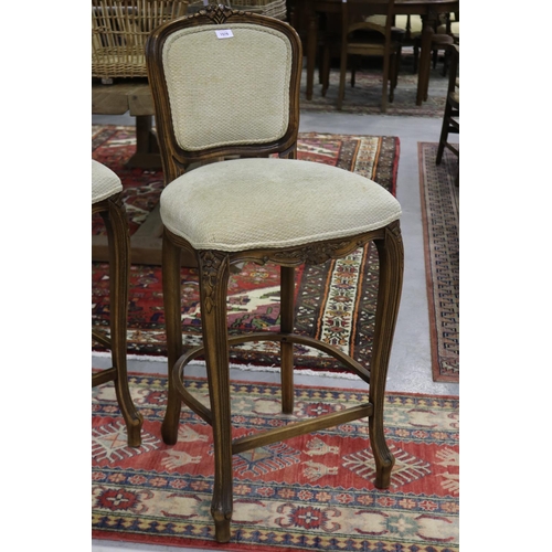 145 - Set of three French style Louis XV style bar stools with upholstered seats & backs (3)