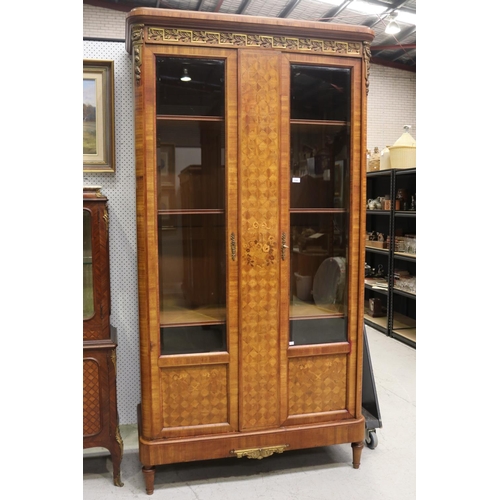 148 - Fine antique French Louis XVI revival cube parquetry two door armoire display cabinet, with original... 