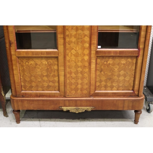 148 - Fine antique French Louis XVI revival cube parquetry two door armoire display cabinet, with original... 
