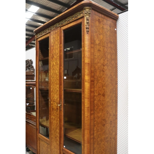 148 - Fine antique French Louis XVI revival cube parquetry two door armoire display cabinet, with original... 