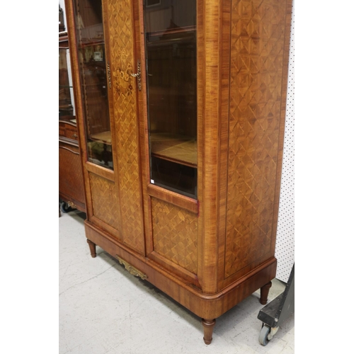 148 - Fine antique French Louis XVI revival cube parquetry two door armoire display cabinet, with original... 