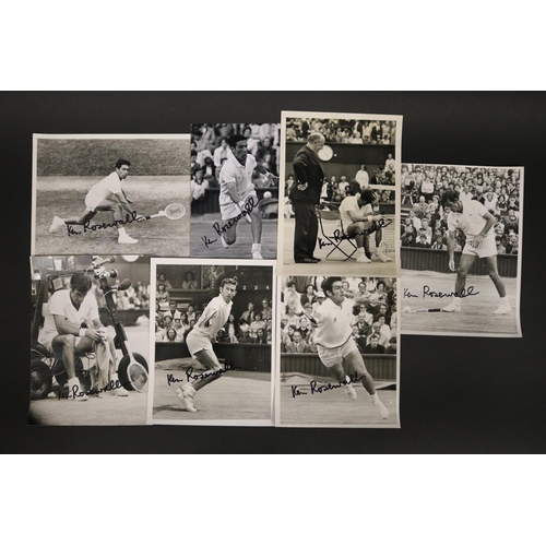 1073 - An array of black and white photographs of different tournaments and dates. White City Slazenger rac... 