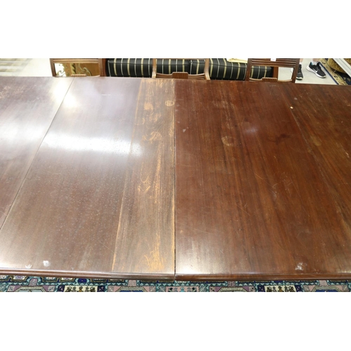 158 - Antique English turned leg dining table with two leaves, approx 75cm H x 292cm W x 144cm D