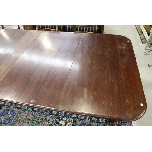 158 - Antique English turned leg dining table with two leaves, approx 75cm H x 292cm W x 144cm D