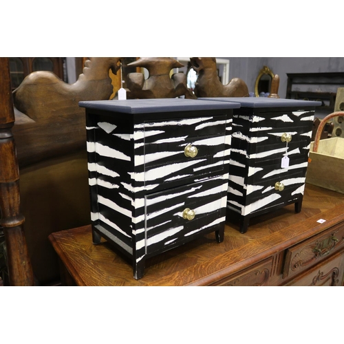 159 - Pair of small scale zebra painted chest of drawers, approx 45.5cm H x 35cm W x 25cm D (2)