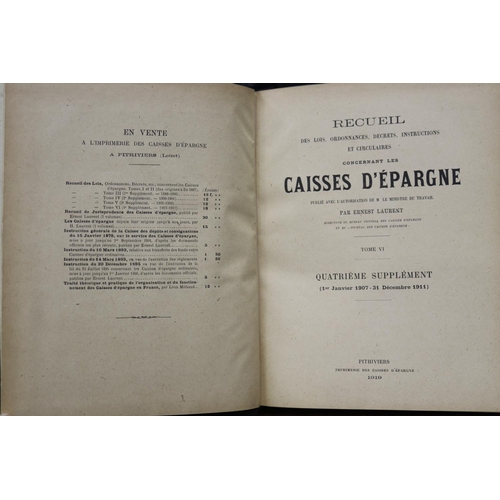 161 - Three French books, Lois Concernant Les Caisses D'Epargne, 1888-1896, 1901-1906, 1907-1911 (3)