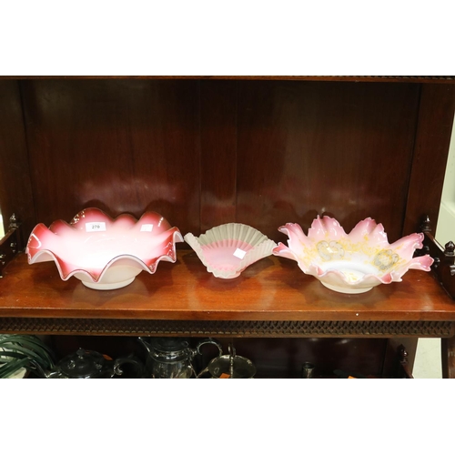 163 - Two antique milk glass bowls and another, approx 10cm H x 27cm Dia and smaller  (3)
