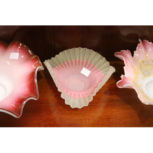 163 - Two antique milk glass bowls and another, approx 10cm H x 27cm Dia and smaller  (3)