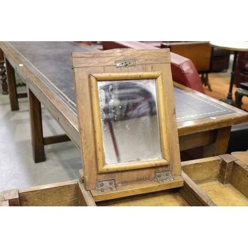 173 - Antique French oak dressing table, likely 18th century, with slide up mirror section to central pane... 