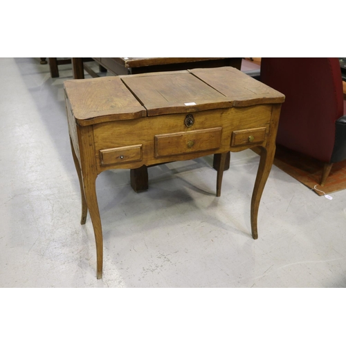 173 - Antique French oak dressing table, likely 18th century, with slide up mirror section to central pane... 