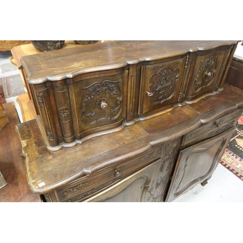 181 - Antique early 20th century French Louis style two height buffet, approx 149cm H x 159cm W x 52cm D