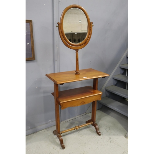 182 - Antique French pitch pine dressing table, with central oval swivel mirror, approx 170cm H x 70.5cm W... 