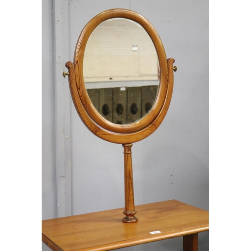 182 - Antique French pitch pine dressing table, with central oval swivel mirror, approx 170cm H x 70.5cm W... 