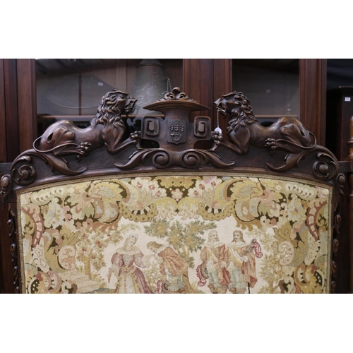 183 - Imposing over the top antique French Renaissance revival settee and pair of side chairs, with tapest... 