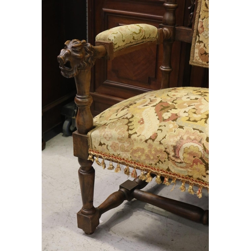 183 - Imposing over the top antique French Renaissance revival settee and pair of side chairs, with tapest... 