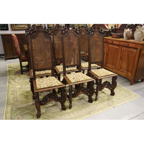 184 - Set of six imposing antique Flemish period revival high back chairs, pierced carved backs with a cen... 