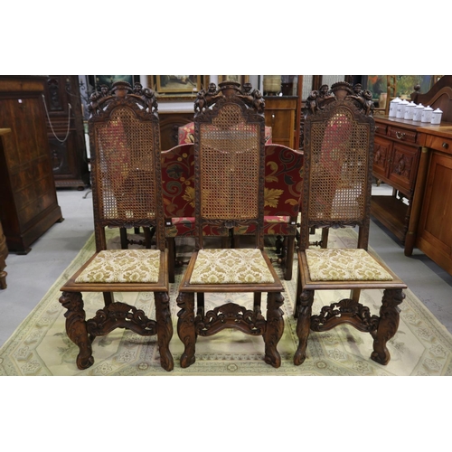 184 - Set of six imposing antique Flemish period revival high back chairs, pierced carved backs with a cen... 