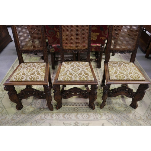 184 - Set of six imposing antique Flemish period revival high back chairs, pierced carved backs with a cen... 