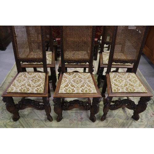 184 - Set of six imposing antique Flemish period revival high back chairs, pierced carved backs with a cen... 