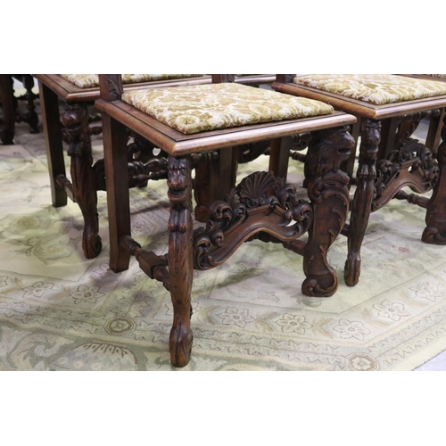 184 - Set of six imposing antique Flemish period revival high back chairs, pierced carved backs with a cen... 