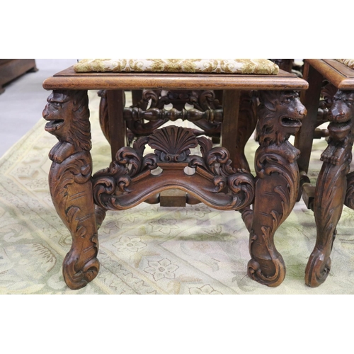 184 - Set of six imposing antique Flemish period revival high back chairs, pierced carved backs with a cen... 