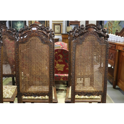 184 - Set of six imposing antique Flemish period revival high back chairs, pierced carved backs with a cen... 