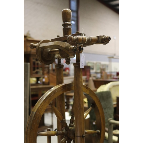 188 - Petit antique French fruit wood spinning wheel, approx 91cm H x 47cm W x 39cm D