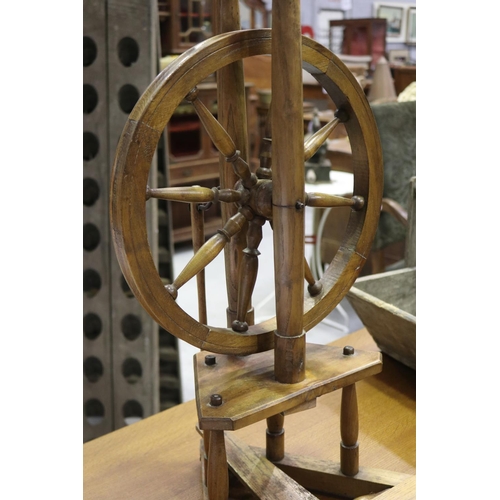 188 - Petit antique French fruit wood spinning wheel, approx 91cm H x 47cm W x 39cm D