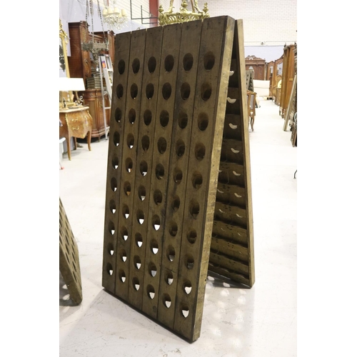 193 - French oak champagne A frame riddling rack, approx 151.5cm H x 73cm W