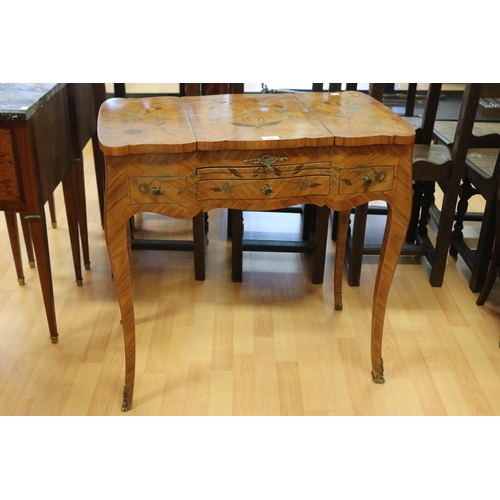 197 - Vintage French Louis XV style inlaid kingwood dressing table, approx 73cm H x 74cm W x 42cm D