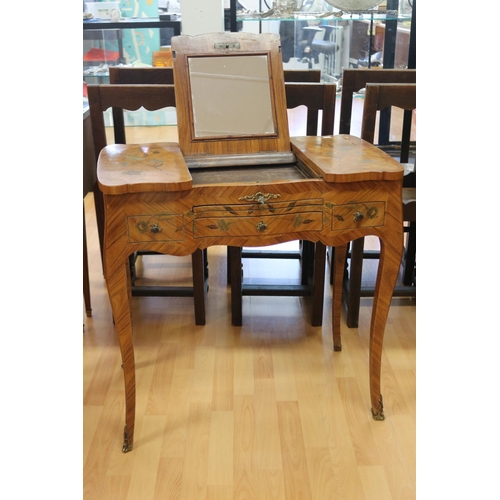 197 - Vintage French Louis XV style inlaid kingwood dressing table, approx 73cm H x 74cm W x 42cm D