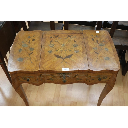 197 - Vintage French Louis XV style inlaid kingwood dressing table, approx 73cm H x 74cm W x 42cm D