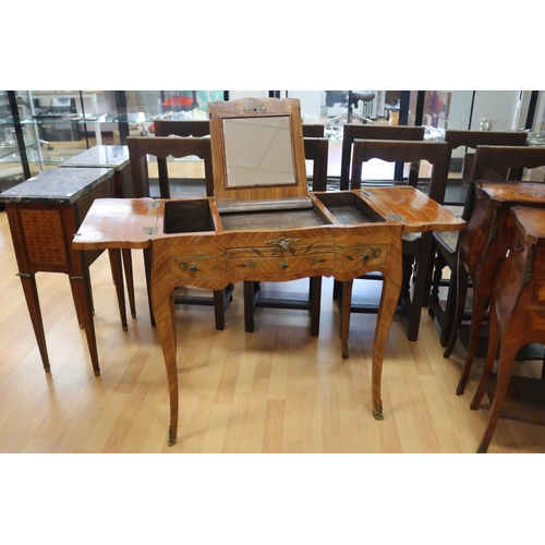 197 - Vintage French Louis XV style inlaid kingwood dressing table, approx 73cm H x 74cm W x 42cm D