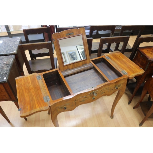 197 - Vintage French Louis XV style inlaid kingwood dressing table, approx 73cm H x 74cm W x 42cm D