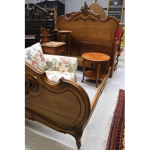 199 - Antique French walnut Louis XV style bed, approx 166cm H x 203cm L x 155cm W