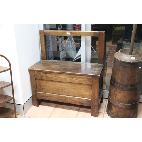 200 - Antique French provincial small scale oak bench with lift up seat, approx 96cm H x 88cm W x 37cm D