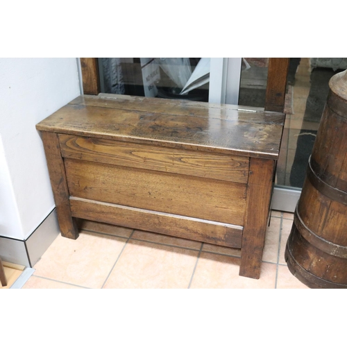 200 - Antique French provincial small scale oak bench with lift up seat, approx 96cm H x 88cm W x 37cm D