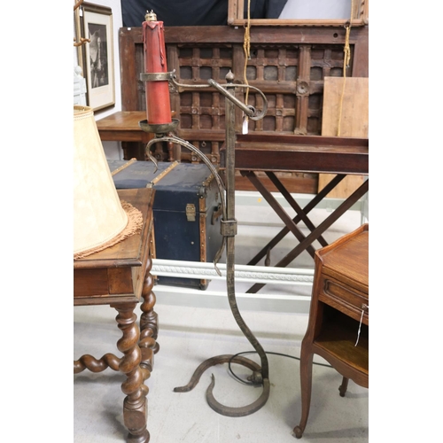 201 - Old French wrought iron lamp post light, untested / unknown working condition, approx 132.5cm H x 37... 