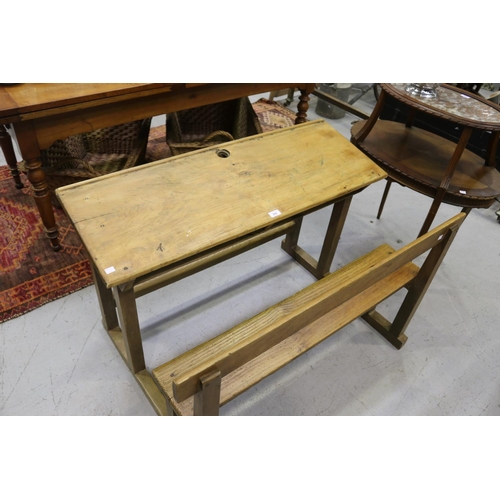 202 - French provincial school desk, approx 71cm H x 110cm W x 72cm D