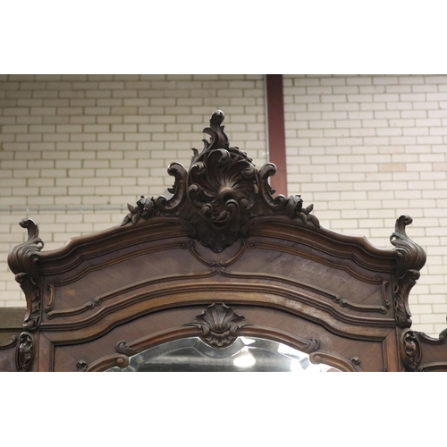 203 - Impressive antique French Louis XV style breakfront three door mirrored armoire, approx 262cm H x 16... 