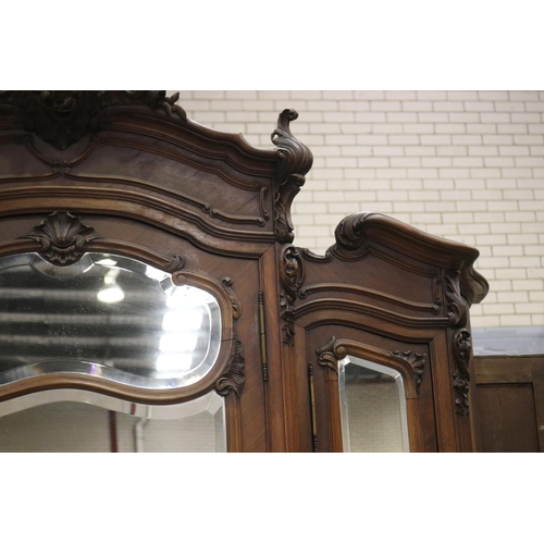 203 - Impressive antique French Louis XV style breakfront three door mirrored armoire, approx 262cm H x 16... 