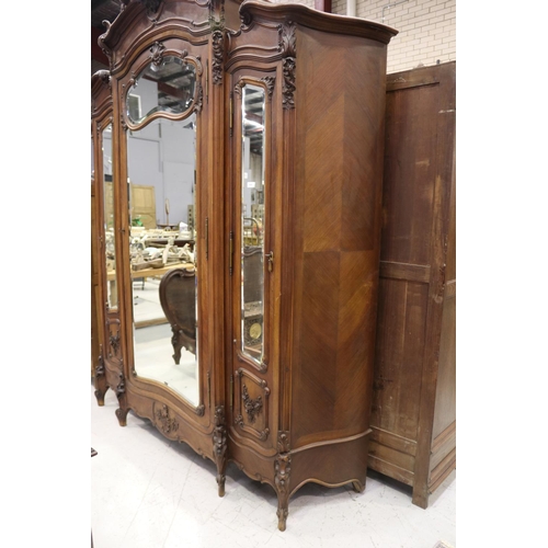 203 - Impressive antique French Louis XV style breakfront three door mirrored armoire, approx 262cm H x 16... 