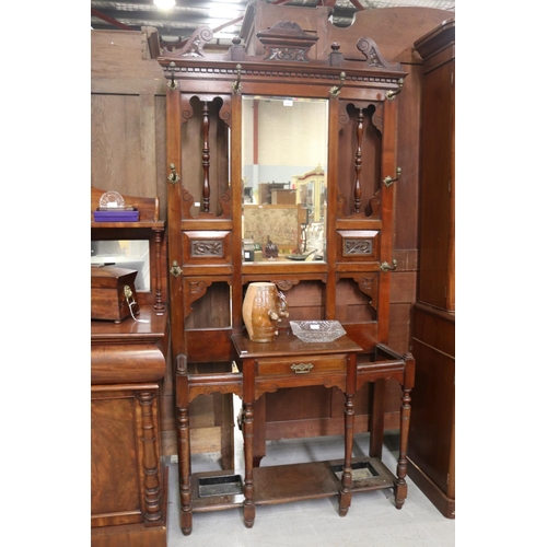 205 - Antique Victorian walnut mirrored back hallstand, approx 223cm H x 106cm W x 35cm D