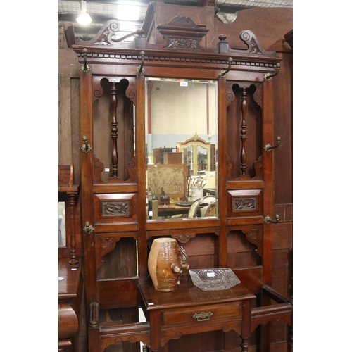 205 - Antique Victorian walnut mirrored back hallstand, approx 223cm H x 106cm W x 35cm D