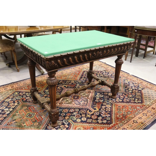 209 - Antique French carved table with upholstered top surface, approx 76cm H x 104cm W x 54cm D