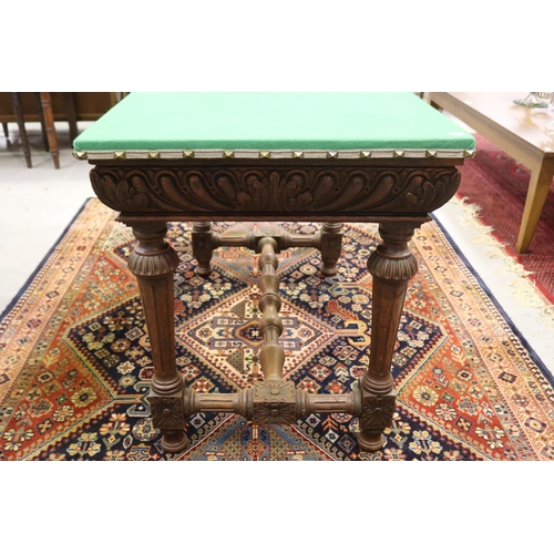 209 - Antique French carved table with upholstered top surface, approx 76cm H x 104cm W x 54cm D