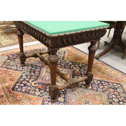 209 - Antique French carved table with upholstered top surface, approx 76cm H x 104cm W x 54cm D