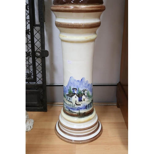 212 - Antique European hand painted ceramic jardiniere and pedestal, approx 101cm H x 33cm Dia