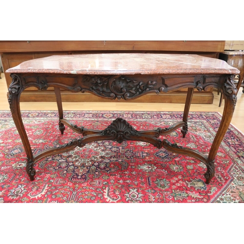 213 - Fine antique French Louis XV style marble topped centre or salon table, with cross stretcher base su... 